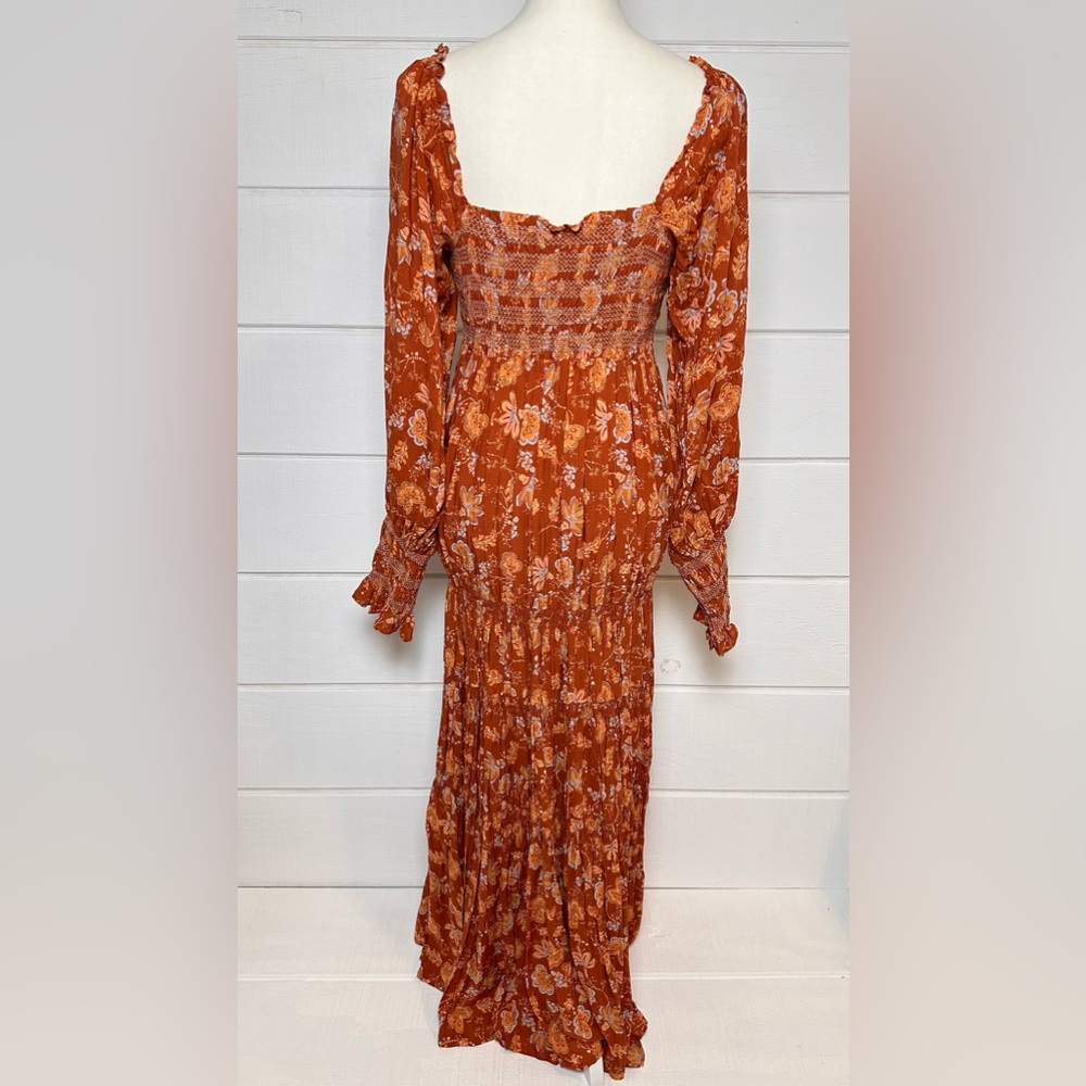 Free People NWT Sweet Escape Long Sleeve Dress Smocked in Mocha Floral Sz Small - Picture 12 of 13